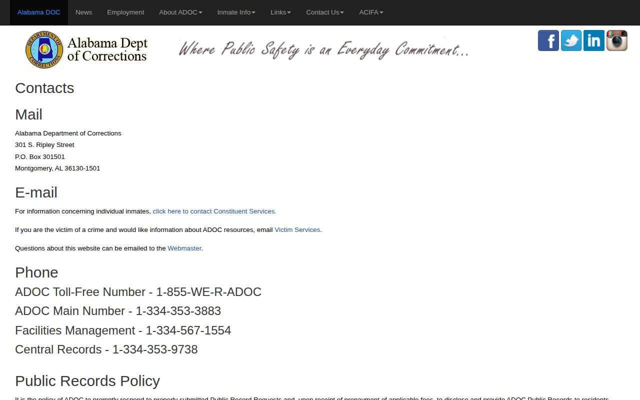 Cleburne County projected release date ADOC public records contact