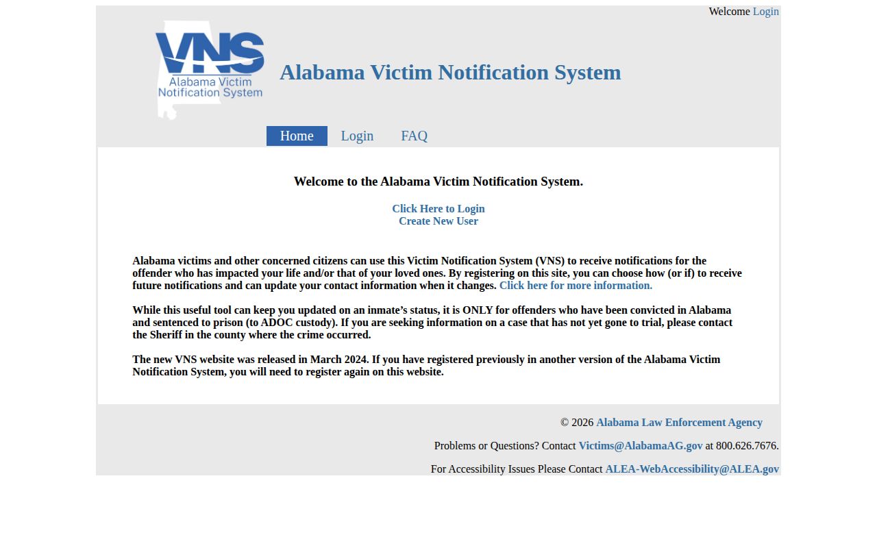 Cleburne County parole and probation Alabama VNS notification context